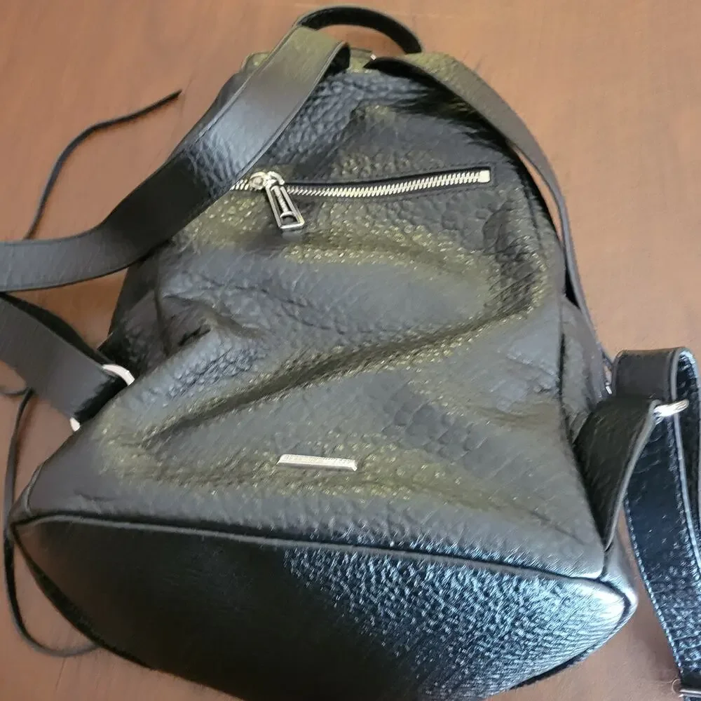 Rebecca Minkoff Julian Black Pebbled Leather Backpack Silver Hardware